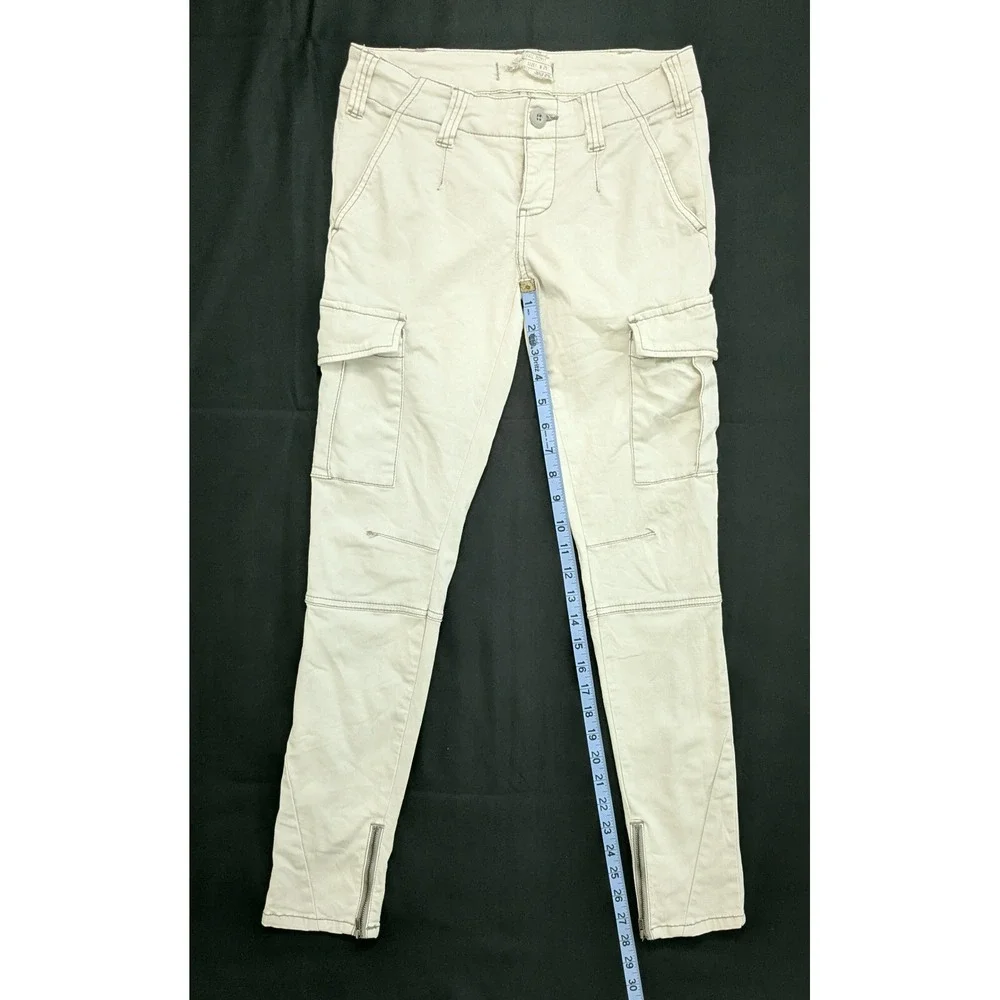 Free People Cargo Skinny Pants Button Fly Ankle Zip Beige Women's 25